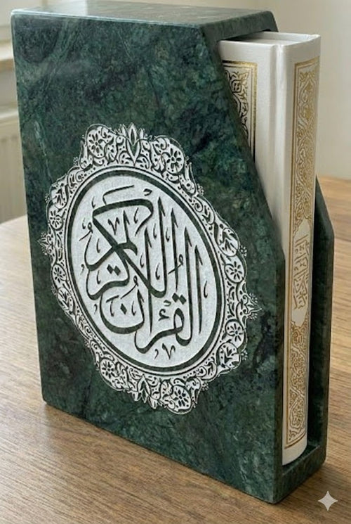 A luxurious solid marble slipcase designed specifically for the Holy Quran